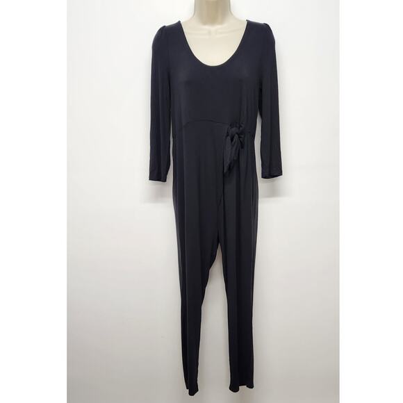 The Nines By Hatch 3/4 Sleeve, Side Tie Waist Maternity Soft Black Jumpsuit, Sm - Picture 1 of 9